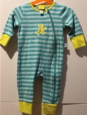 Ampelmann Berlin, Baby Strampler Türkis/Gelb Geringelt, Gr.74