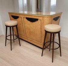 Große Art Deco Cocktailbar blond Ahorn schwarz Lack von H&L Epstein