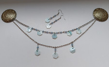 2 reihige Fibelkette + Ohrringe * Wikinger-Stil * Perlmutt-Anhänge * ca. 26 cm