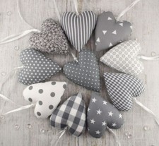 Tilda Stoffherzen in grau zur Deko genäht Herz aus Stoff / Tischdeko