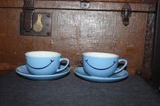2 Stück Tchibo Feine Milde Gute Laune Kaffeetassen mit Unterteller hellblau