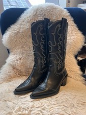 Zara Lederstiefel Schwarz Gr.36 Cowboy Fast Wie Neu
