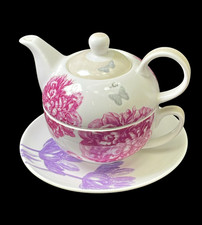 Tea for one PPD Teekanne Teetasse u. Untertasse  Blumen Bone China No 54