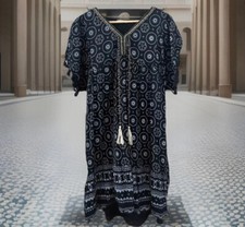 Damen langes schwarzes Exotisches Kleid Gr.XL V-auschnitt Moda Italia Viskose