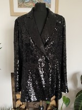 Zara schwarzer zweireihiger Pailletten Sakko Blazer - BLOGGER FAV - Größe L