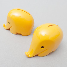 Paar 2 x Luigi Colani Elefant Spaardose Drumbo Werbung Commerzbank
