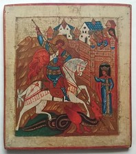 Holzbild Kunstdruck der Ikone "Der hl. Georg / Das Drachenwunder", Reproduktion