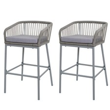 B-Ware 2er-Set Rope-Barhocker MCW-O22, Metall, hellgrau, Kissen hellgrau