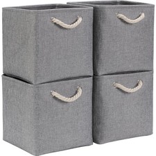 Aufbewahrungsbox Stoff, 30x30x30 cm, faltbar, Korb, Grau, 4er Pack, Regal