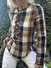 Süße ONLY langarm Bluse Gr.XS/34 kariert Rüschen 100% Viscose dkl.blau braun ..