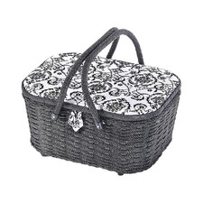 Nähkorb Nähbox Nähkästchen Nähkörbchen Nähkasten oval schwarz/weiß 35x27x17 cm