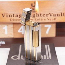 Dunhill Silver Rollagas Lighter Threes Gold Line _Ultraschallgereinigt_funkti...
