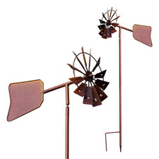 Garten Rost Windrad mit Windfahne - 120 cm - Windspiel Windmühle Beet Stecker