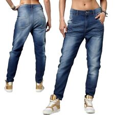 Reebok Damen Stretch Jeans Hose Boyfriend Baggy Denim Cargo Dance Fashion blau