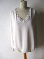 OUI Damen Bluse Gr. 40 langarm weiß V-Ausschnitt Doppelstoff
