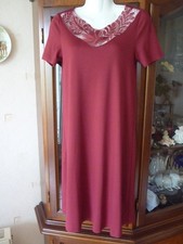 HANRO Nachthemd Kurzarm Baumwolle Kirsch (Bordeaux) Spitze Gr. XS (34-36) 