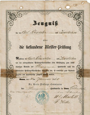 Meister-Prüfungs-Zeugnis 1865 Gütersloh Schwieter Iserlohn Unna Klempner Ausweis