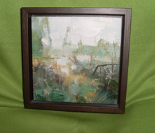 Heiko Mattausch -Leipziger Kunst Maler - Landschaft mit Rahmen  18,2 x 18,2 cm