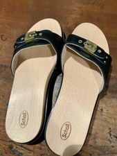 Scholl Iconic SANDALS 38 PESCURA BLK carroARMATO FEET WOOd GERMANY pantoLETTEN