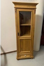 Weichholz Eckvitrine Massivholz gewachst – Landhaus Eckschrank mit Schublade