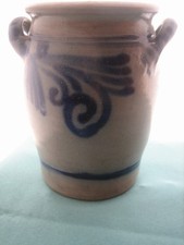 Steinzeug Topf Henkeltopf Schmalztopf Salzglasur Steinguttopf blau/grau