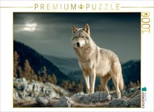 CALVENDO Puzzle Wolf im Mondlicht | 1000 Teile Lege-Größe 64x48cm Foto-Puzzle fü