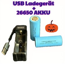 1X Akku Batterien 26650 3600mAh Wiederaufladbar mit 1X Ladegerät USB Charger