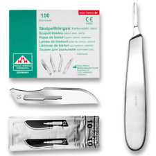 Set aus 100 x Skalpellklingen Nr. 10 + 1 x Skalpellhalter mit bauchigem Griff