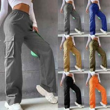 Cargo Hose Damen Freizeithose Cargohose Weites Bein Pants Taschenhose Sportshose