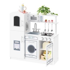 Kinderküche Spielküche küchenset Zubehör Kochgeschirr Wasserhahn Holzküche Weiß