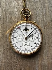 Master Anker 101 Taschenuhr Top Zustand Gold Mondphase Stoppfunktion 46 mm