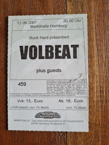 Volbeat ticket 2007 - volbeat, 12.09.2007