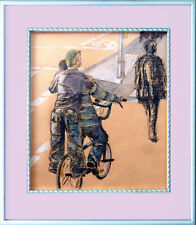 32x28 Original Pastel Drawing Cyclist BMX Art Pastell Pastellzeichnung Fahrrad