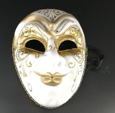 Venezianische Maske | Karneval Maskenball | Wanddeko | Weiß & Gold mit Glitzer