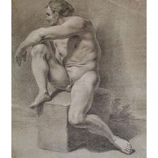 Männerakt Akademischer Akt Studie unbekannt deutsch Kreide Zeichnung um 1800