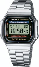 CASIO VINTAGE Digital Chronograph A168WA-1YES Edelstahl 36x39mm Quarz Silber
