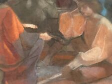 PASTELL ZEICHNUNG AUF PAPIER STUDIE PORTRAIT LESENDE PERSONEN FRAUEN