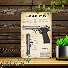 Blechschild Pistole Luger P08 Ordonanzwaffe Deutsches Reich Metallschild TE3833