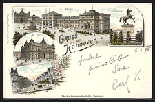 Lithographie Hannover, Post, Sachsenross, Königsstraße 1898 