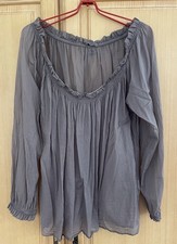 BRAEZ Bluse Tunika Bauertop Gr. L Grau leicht transparent weit weiter Ausschnitt