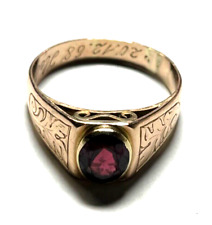 Solider 585 Gold 14 K antik Ring Rotgold Granat unisex RG 58 Ø 18,4 mm 4,5 Gramm