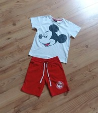 H&M 2tlg.Set 98/104 DISNEY T-Shirt MICKEY MOUSE+Kurze Schlupfhose rot Motivdruck