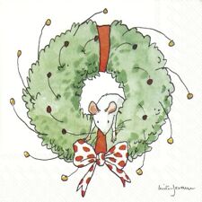 Anita Jeram 20 Servietten "Mouse in Wreath" Weihnachten Türkranz Maus 25x25