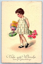 1933 Child Girl With Flowers