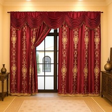 Verdunkelungsvorhang Barock Gardine Blickdicht mit Querbehang Set Perde Bordeaux