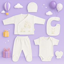 Neugeborenen Baby Kleidung Set für Unisex  Ausstattung Erstausstattung 6 Teilig