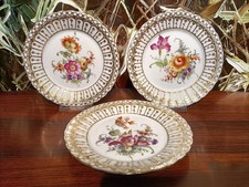 J.C.L. Harms Hamburg - 3 antike Teller Ø 17cm / bunte Blumen
