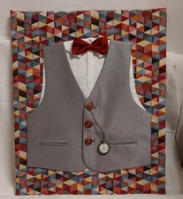 Handmade Bild m.Taschenuhr Weste Kinderweste Stoffbild