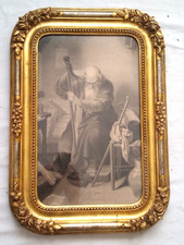 großer vergoldeter floraler Biedermeierrahmen um 1850 Glas Stich 54 cm x 38 cm