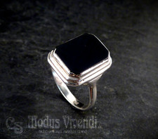 Antikschmuck 835 Silber Schwarzer Onyx Getreppt Siegelring Monogramm Frei Gr. 59